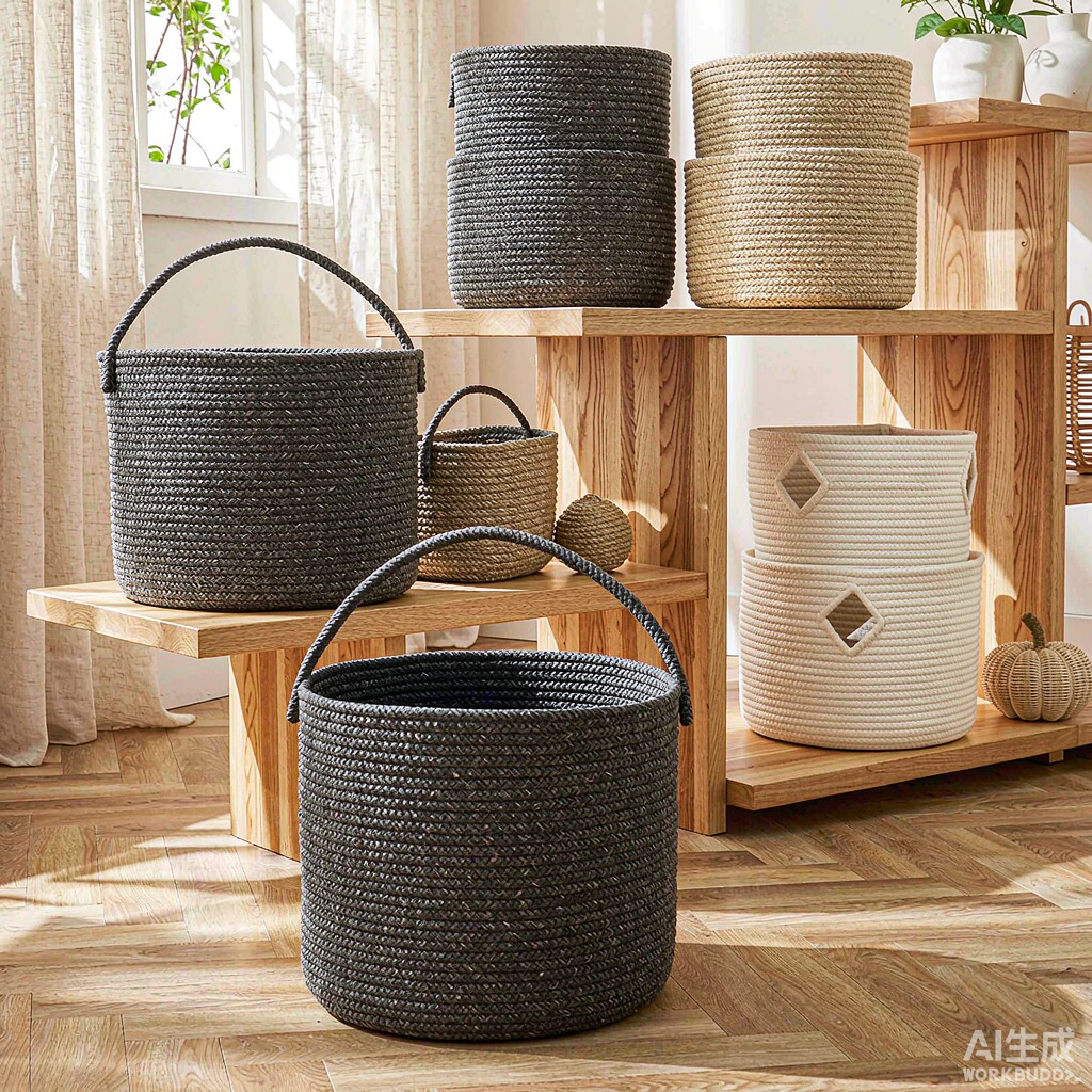 Natural woven storage baskets in a modern home